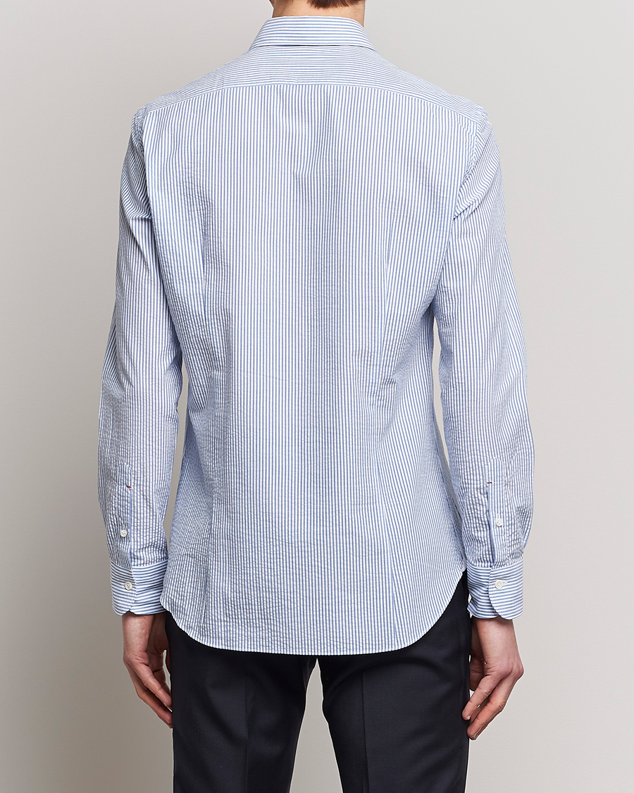 Men | Shirts | Mazzarelli | Soft Seersucker Shirt Light Blue Stripe