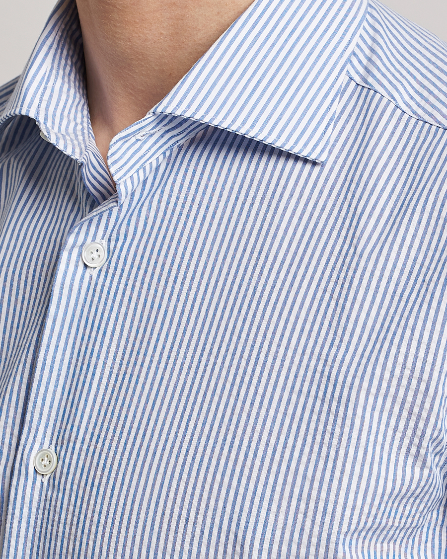 Men | Shirts | Mazzarelli | Soft Seersucker Shirt Light Blue Stripe