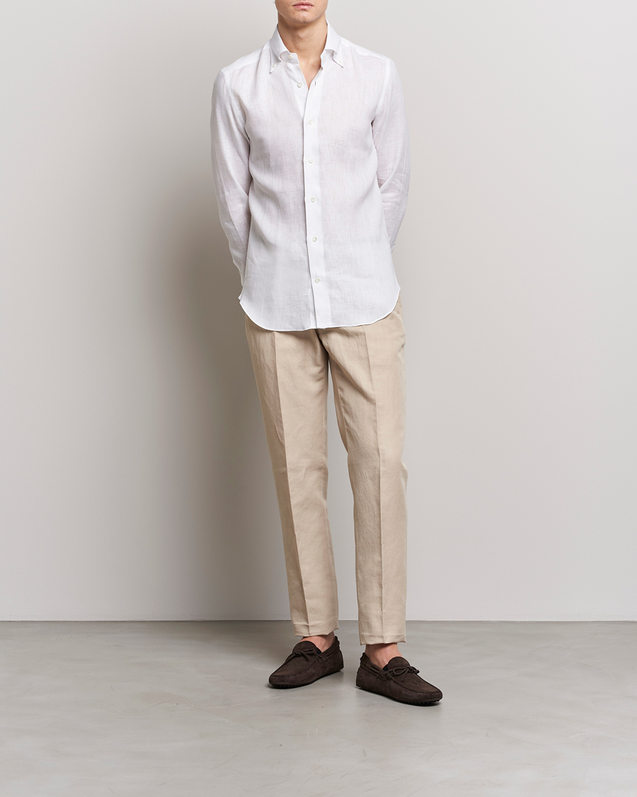 Men | Shirts | Mazzarelli | Soft Linen Button Down Shirt White