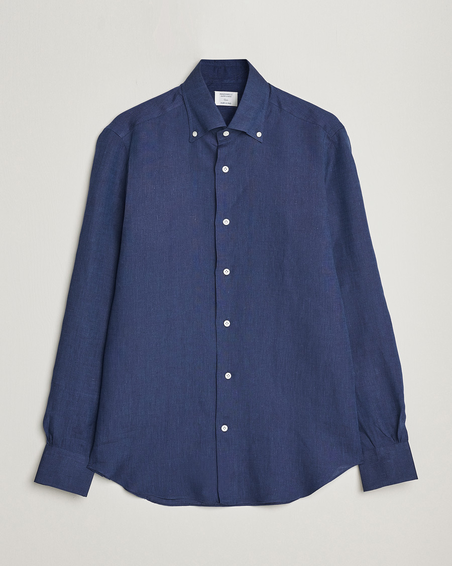 Men | Shirts | Mazzarelli | Soft Linen Button Down Shirt Navy