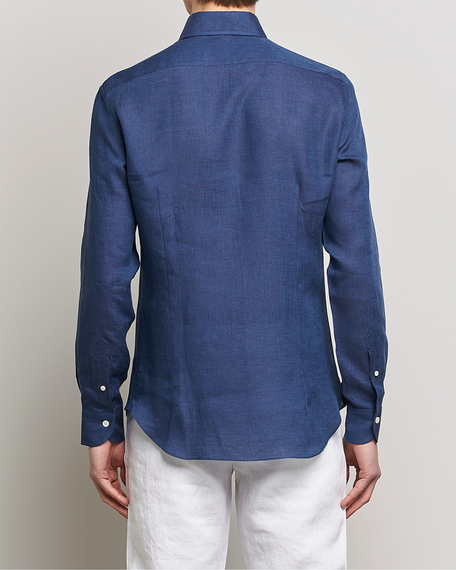 Men | Shirts | Mazzarelli | Soft Linen Button Down Shirt Navy