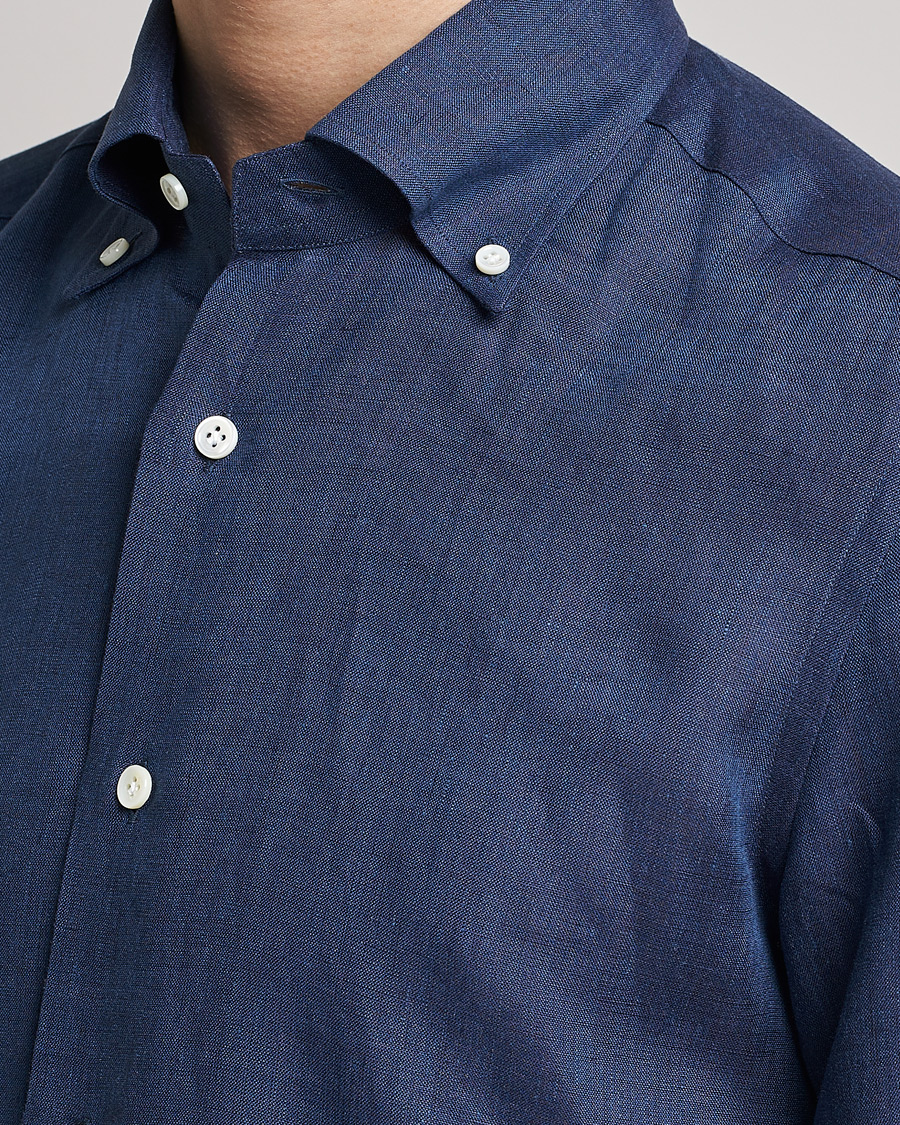 Men | Shirts | Mazzarelli | Soft Linen Button Down Shirt Navy