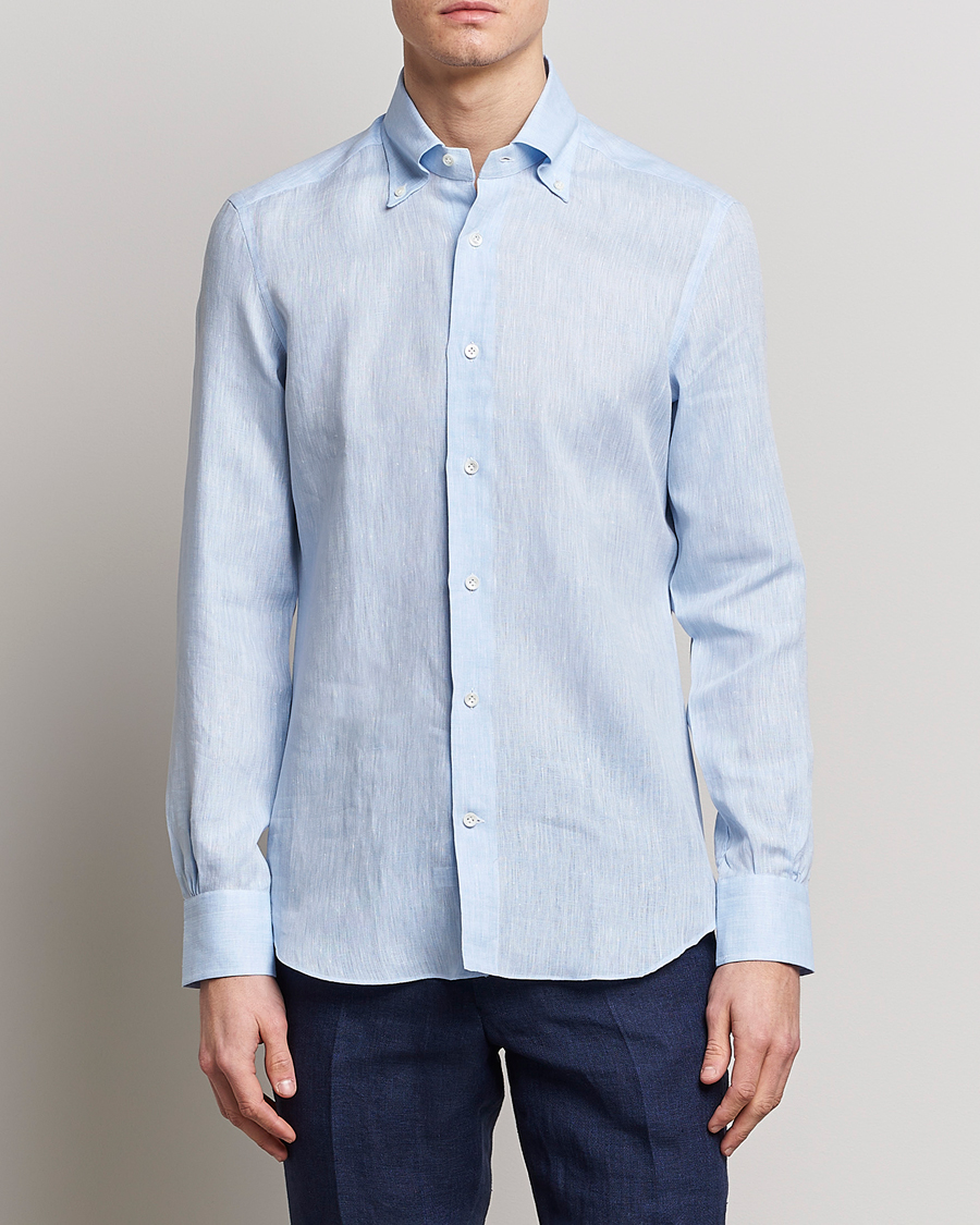 Men | Mazzarelli | Mazzarelli | Soft Linen Button Down Shirt Light Blue
