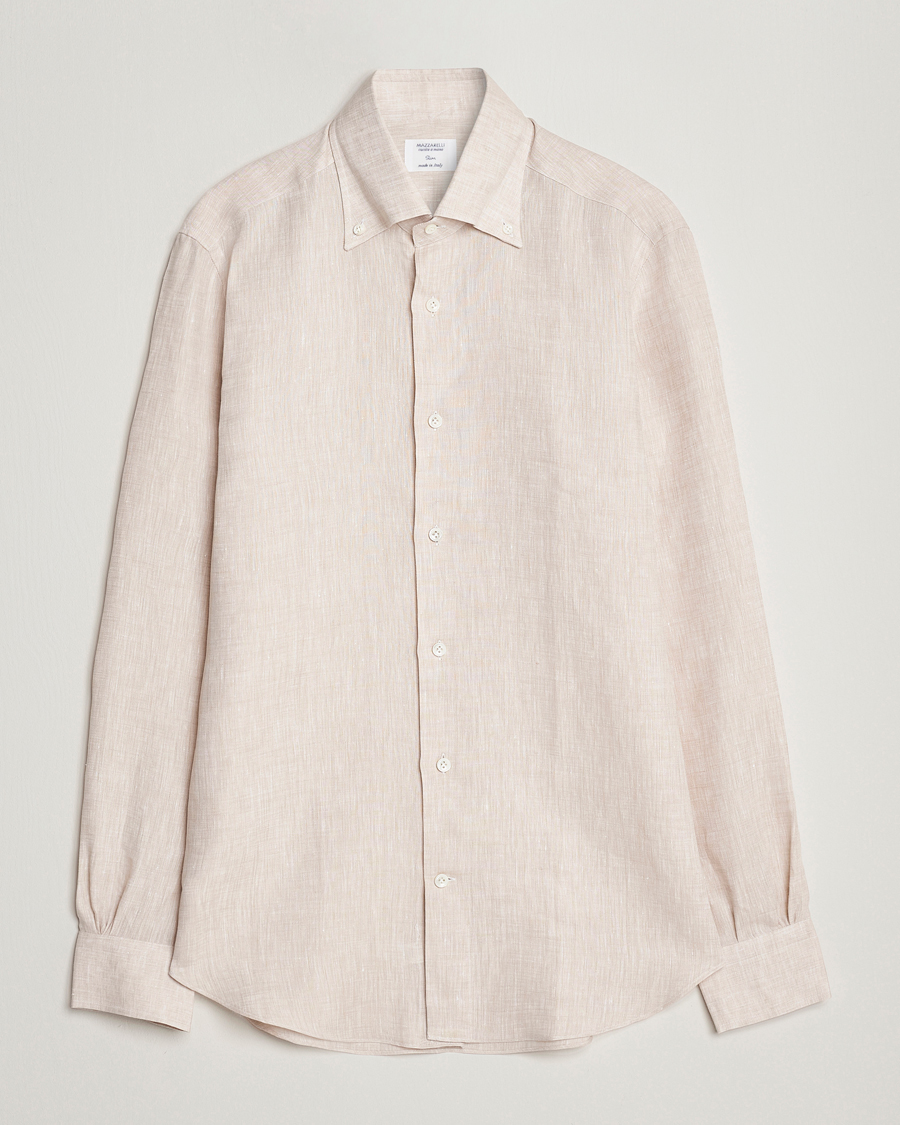 Men | Shirts | Mazzarelli | Soft Linen Button Down Shirt Beige