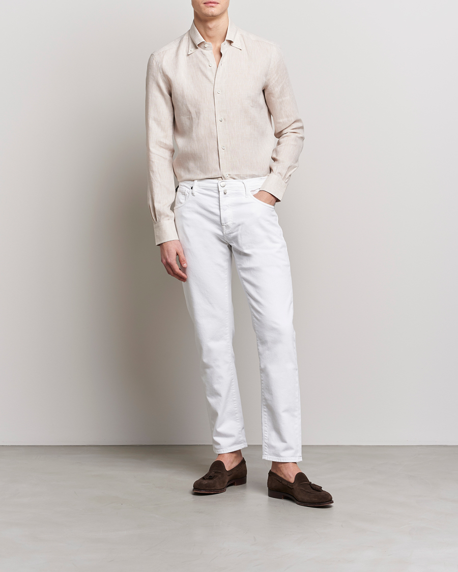 Men | Shirts | Mazzarelli | Soft Linen Button Down Shirt Beige