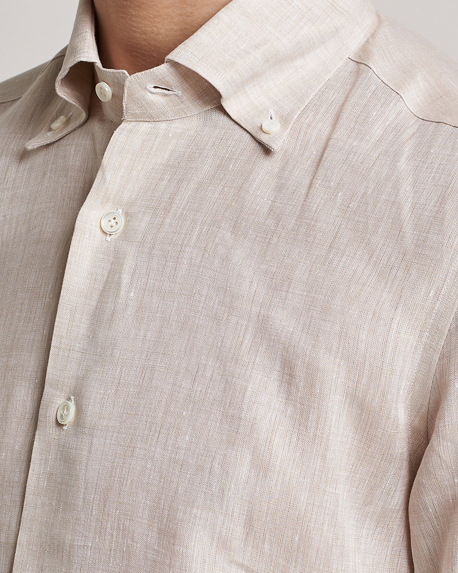 Men | Shirts | Mazzarelli | Soft Linen Button Down Shirt Beige