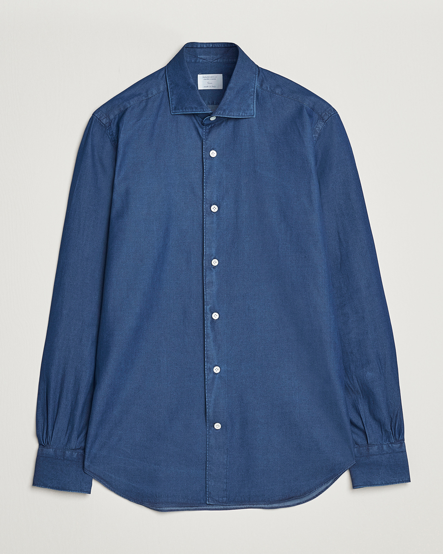 Men | Shirts | Mazzarelli | Soft Denim Cut Away Shirt Dark Indigo