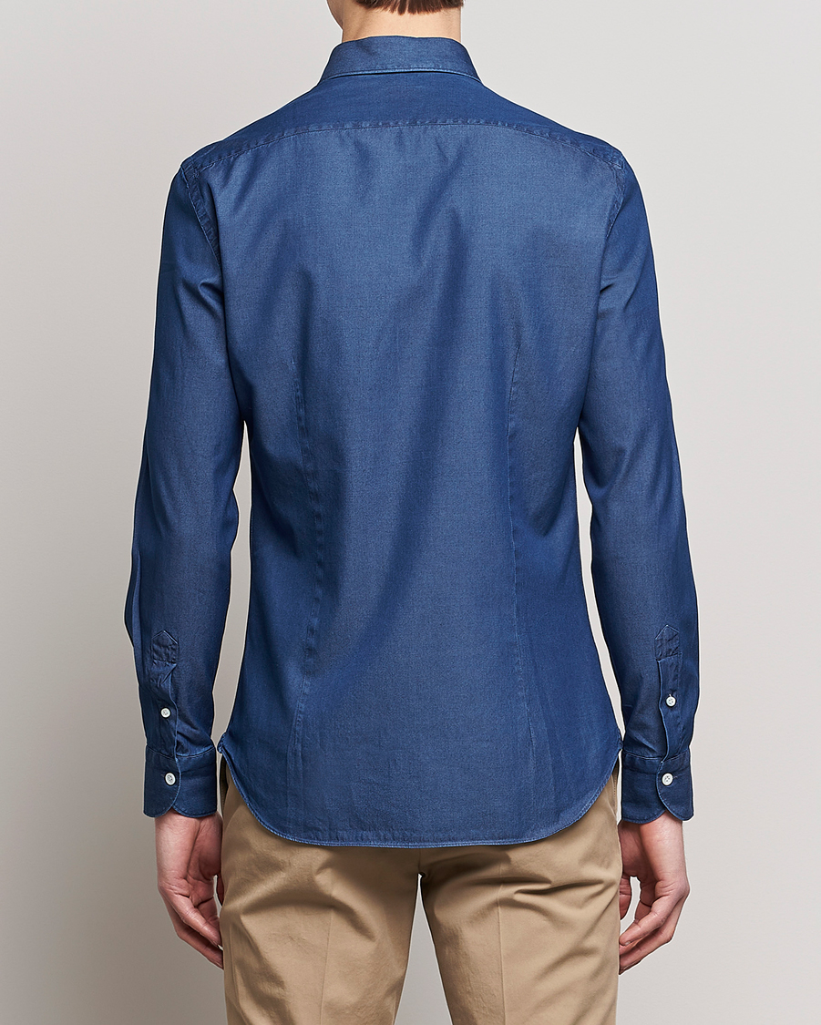 Men | Shirts | Mazzarelli | Soft Denim Cut Away Shirt Dark Indigo