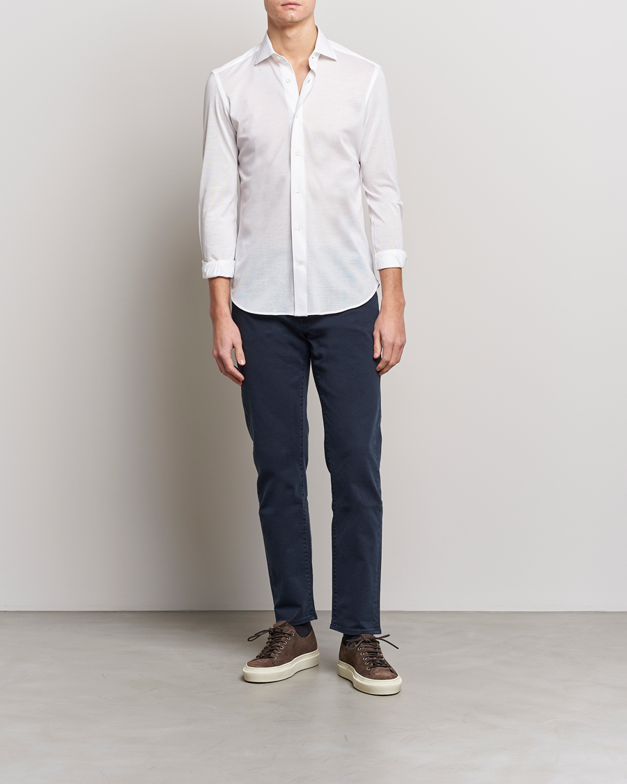 Men | Shirts | Mazzarelli | Soft Washed Piquet Shirt White