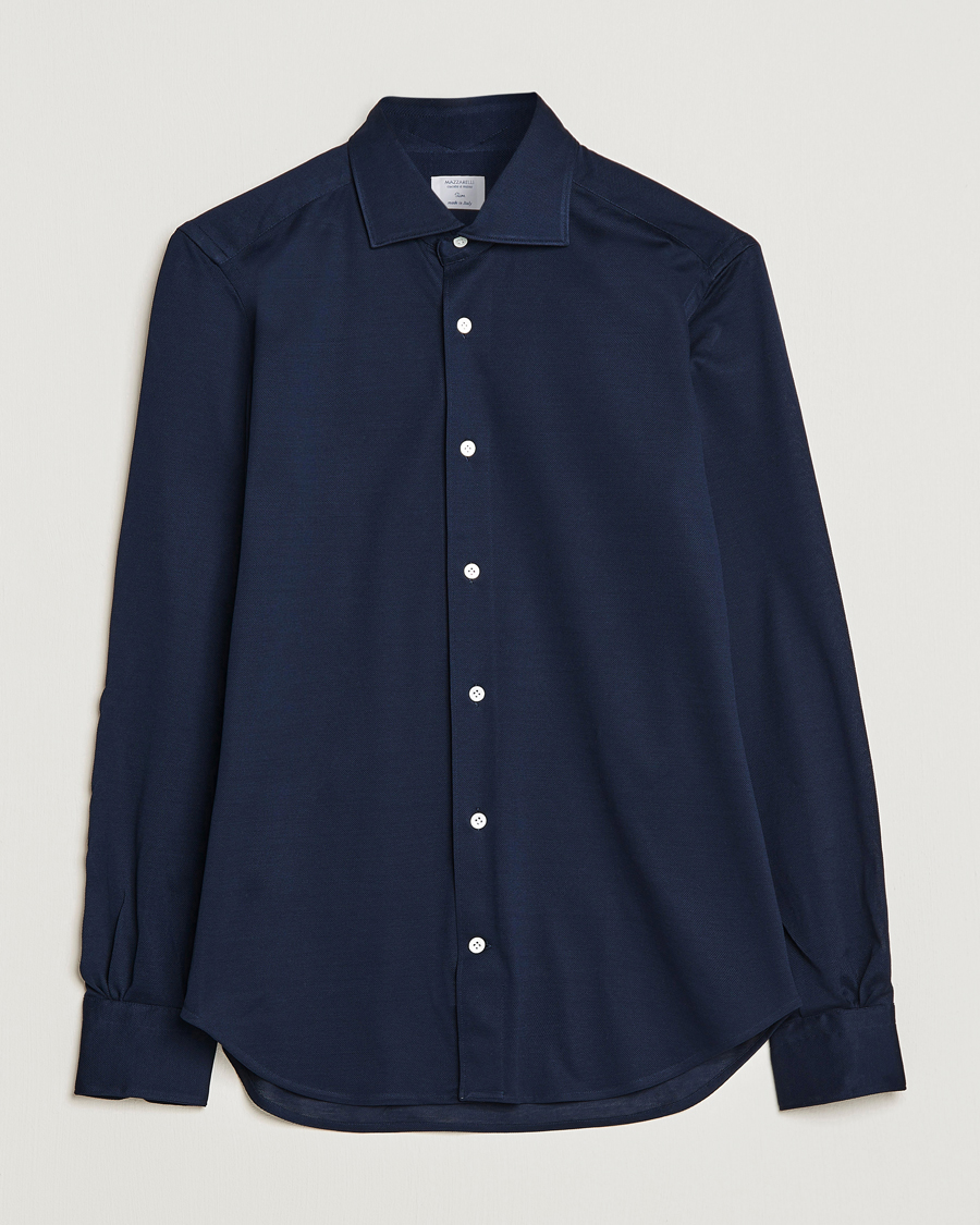 Men | Shirts | Mazzarelli | Soft Washed Piquet Shirt Navy