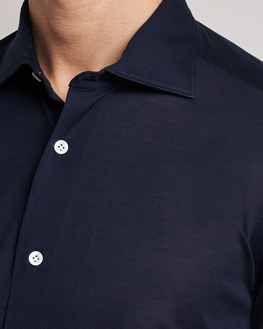 Men | Shirts | Mazzarelli | Soft Washed Piquet Shirt Navy