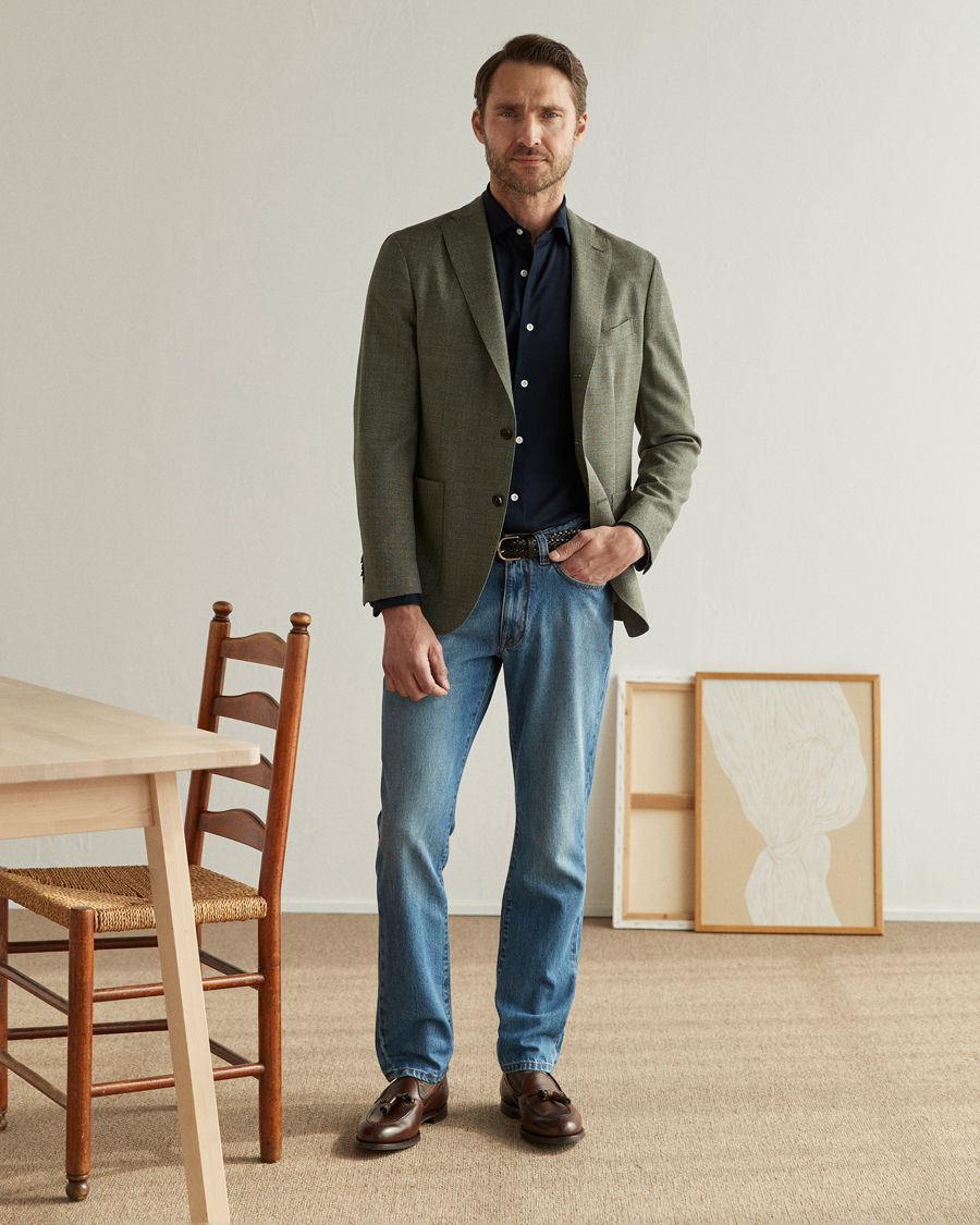 Men | Shirts | Mazzarelli | Soft Washed Piquet Shirt Navy