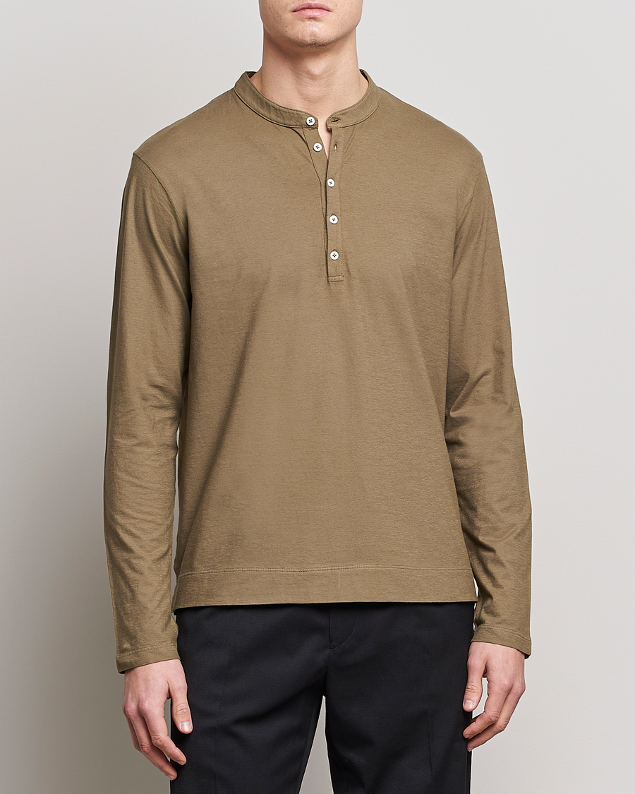 Men | Sweaters & Knitwear | Massimo Alba | Hawai Watercolor Henley Green Desert