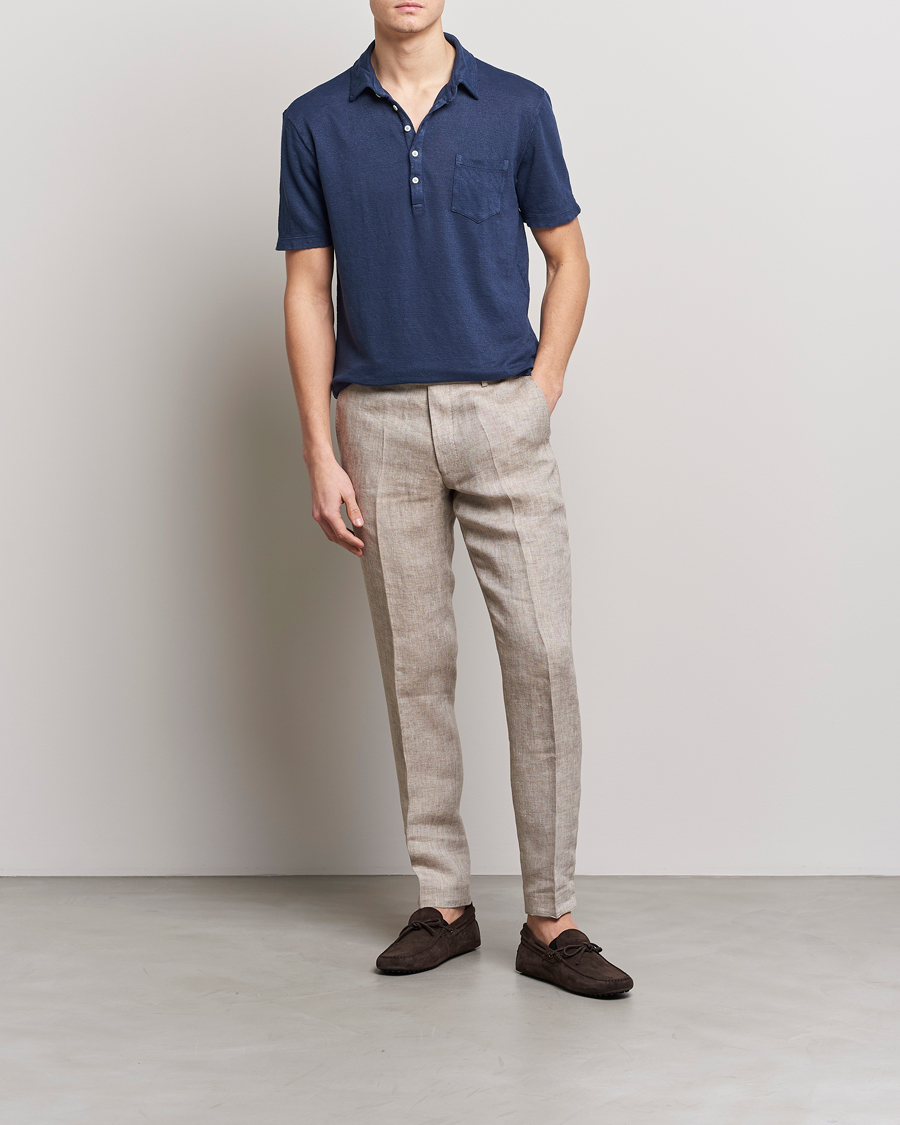 Men | Polo Shirts | Massimo Alba | Wembley Linen Polo Navy