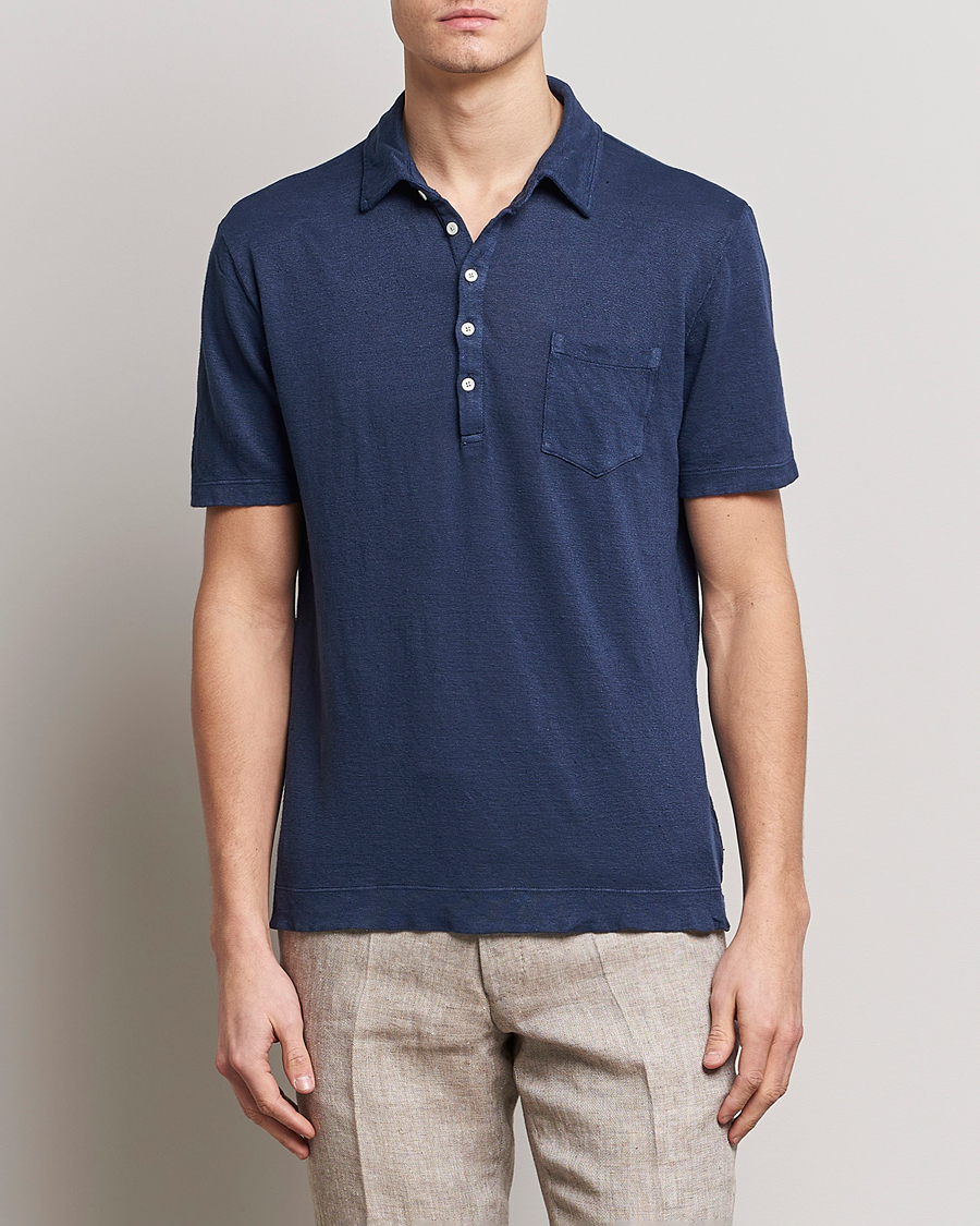 Men | Polo Shirts | Massimo Alba | Wembley Linen Polo Navy