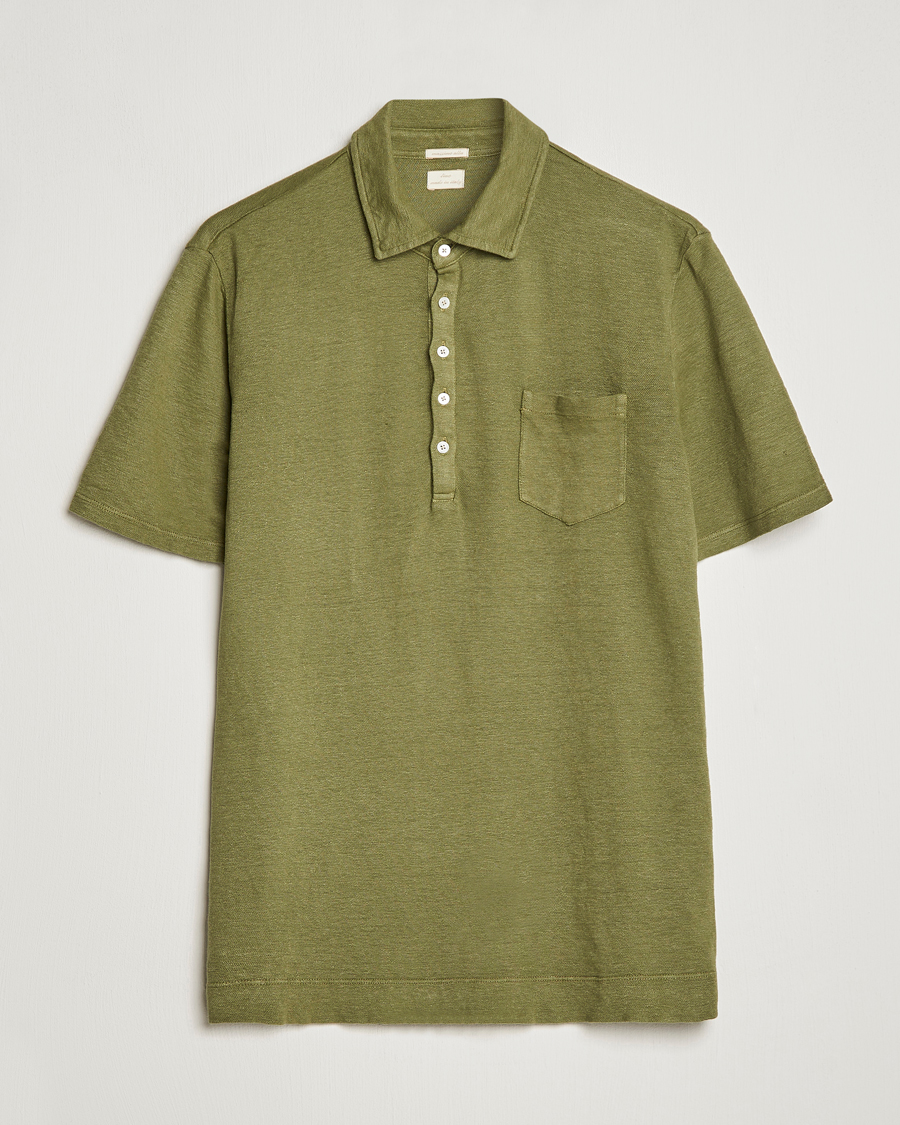 Men | Polo Shirts | Massimo Alba | Wembley Linen Polo Green Desert