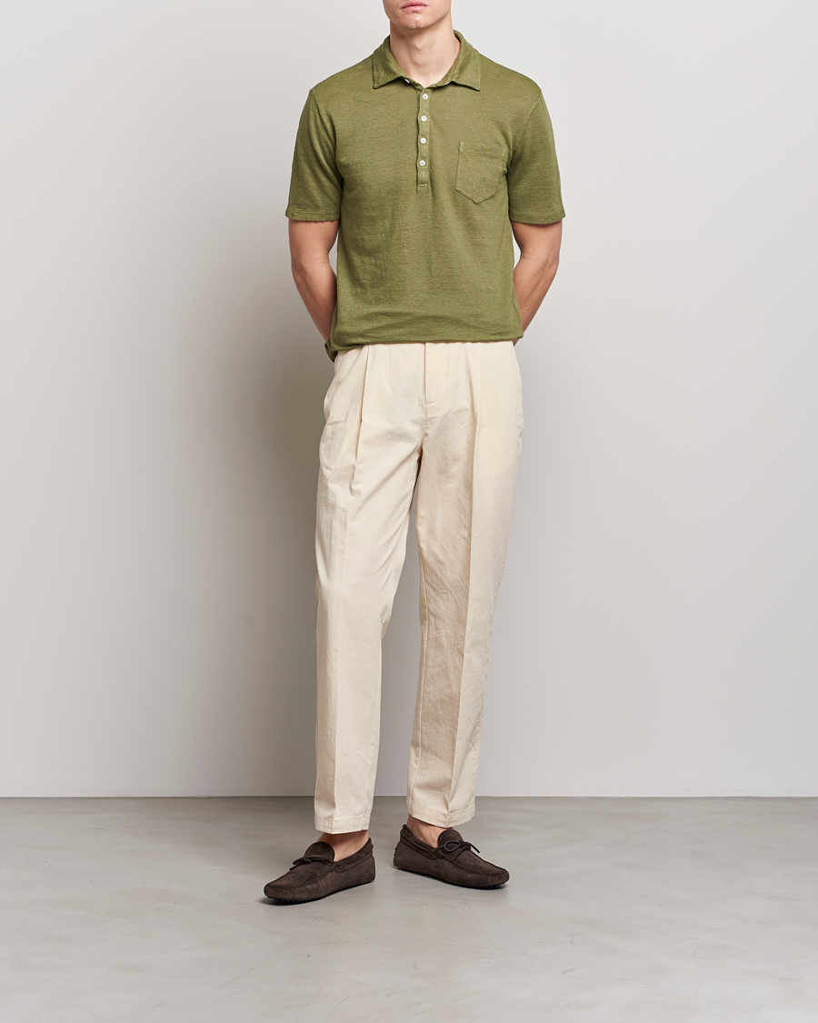 Men | Polo Shirts | Massimo Alba | Wembley Linen Polo Green Desert