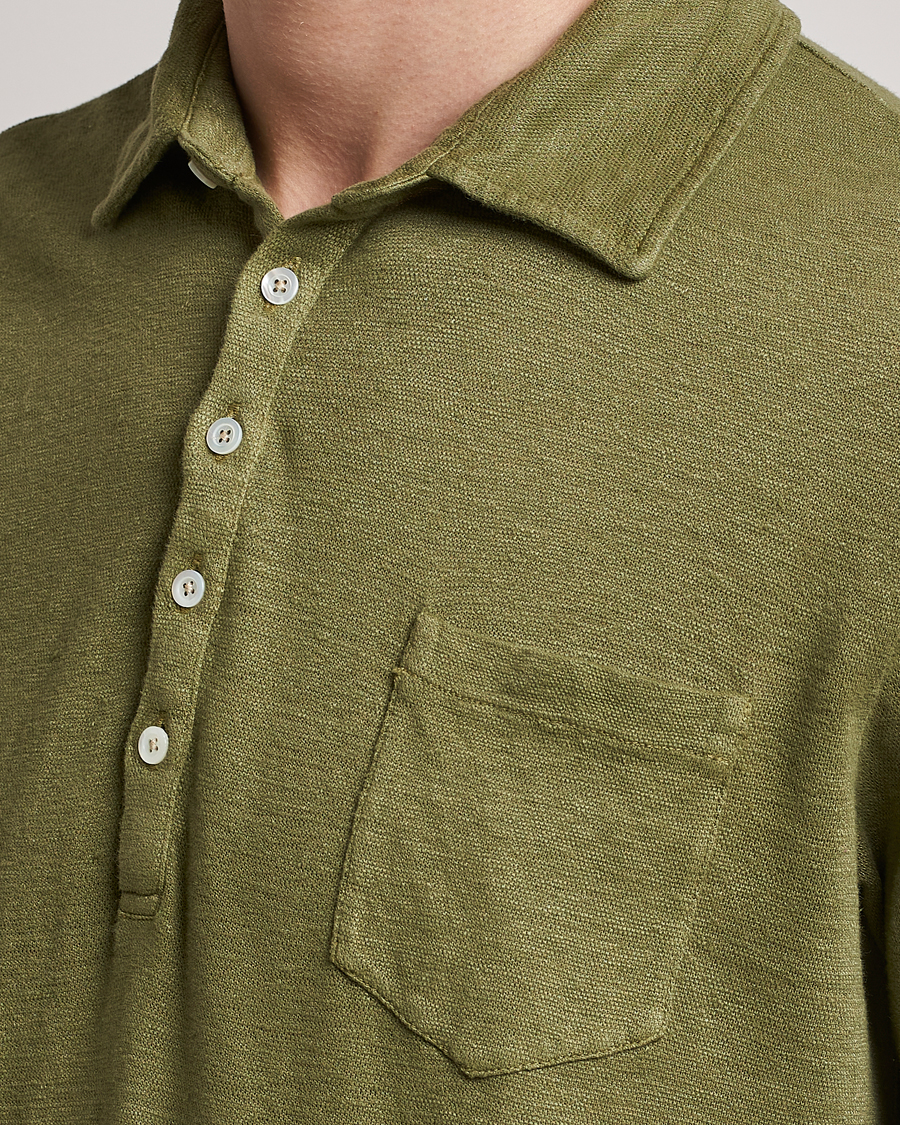 Men | Polo Shirts | Massimo Alba | Wembley Linen Polo Green Desert