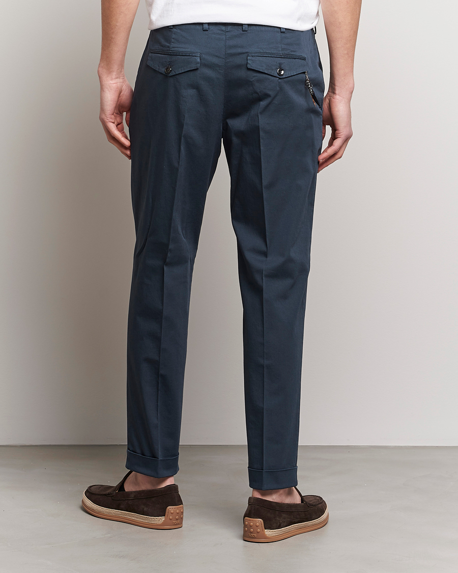 Men | Trousers | PT01 | Slim Fit Pleated Linen Blend Trousers Navy