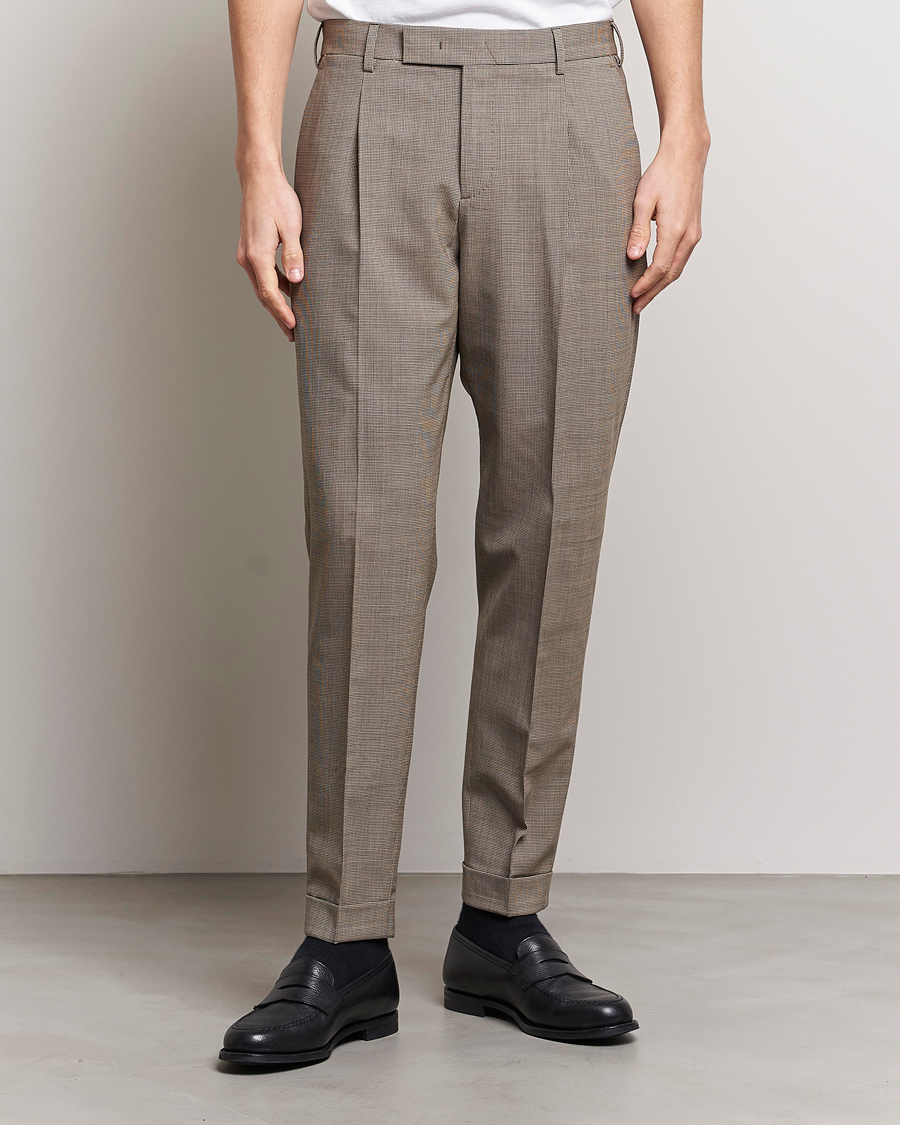 Men | Formal Trousers | PT01 | Slim Fit Pleated Soft Wool Trousers Beige