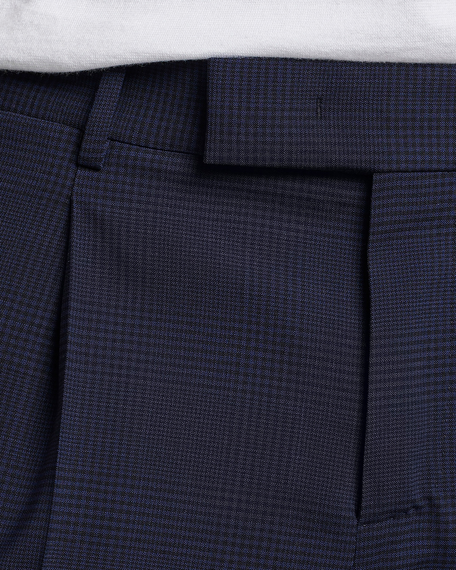 Men | Trousers | PT01 | Slim Fit Pleated Glencheck Wool Trousers Navy
