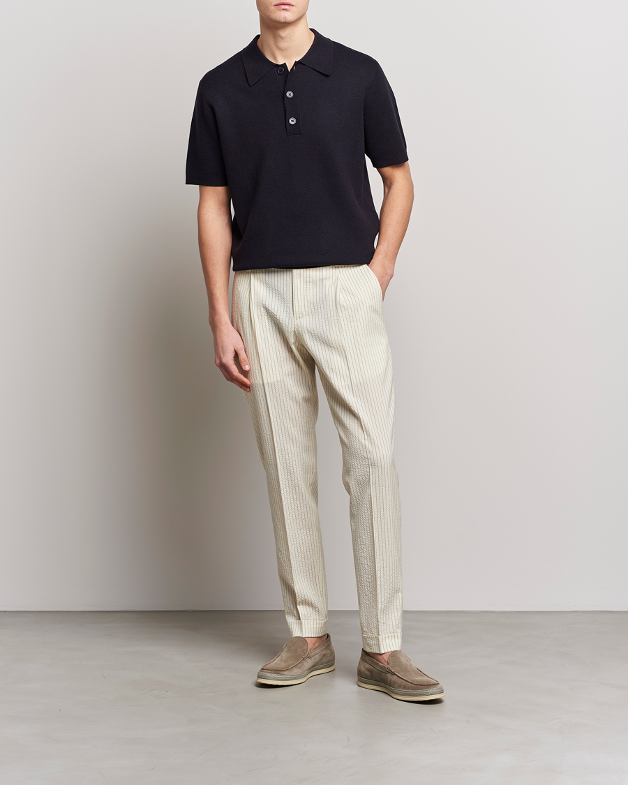 Men | Trousers | PT01 | Slim Fit Pleated Wool Seersucker Trousers Off White