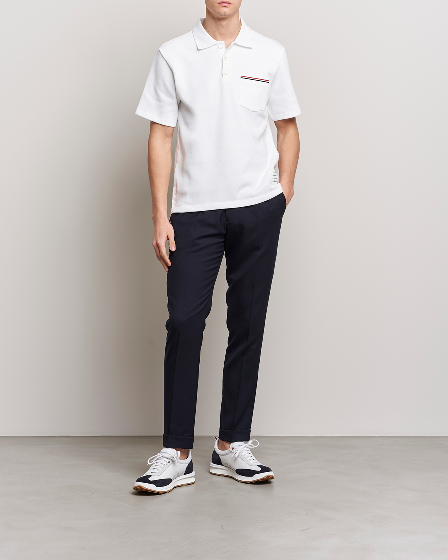 Men | Polo Shirts | Thom Browne | Short Sleeve Pocket Polo White