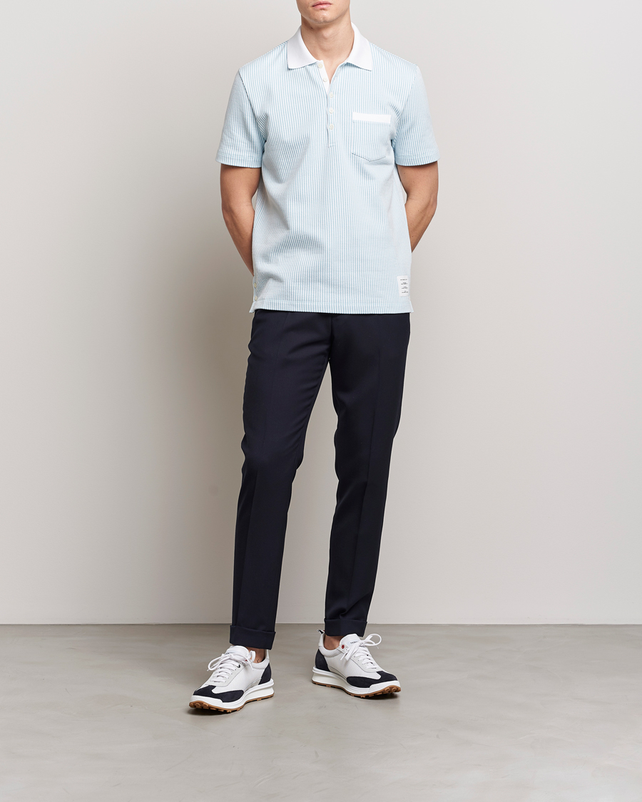 Men | Polo Shirts | Thom Browne | Short Sleeve Seersucker Polo Light Blue