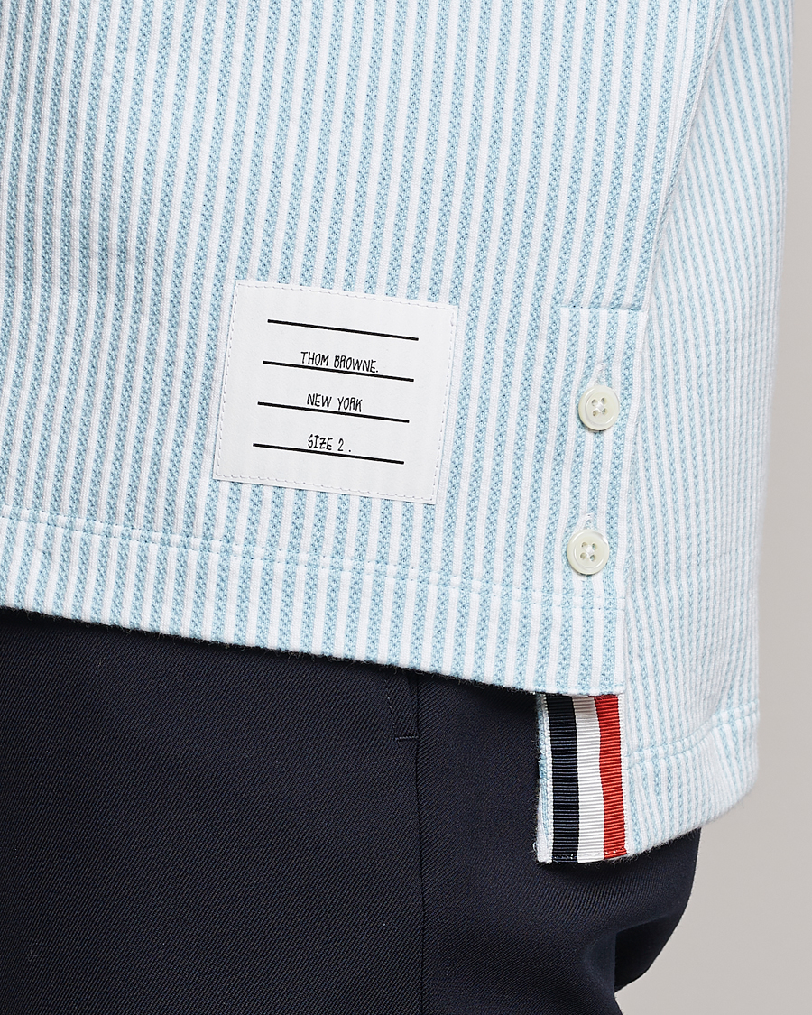 Men | Polo Shirts | Thom Browne | Short Sleeve Seersucker Polo Light Blue