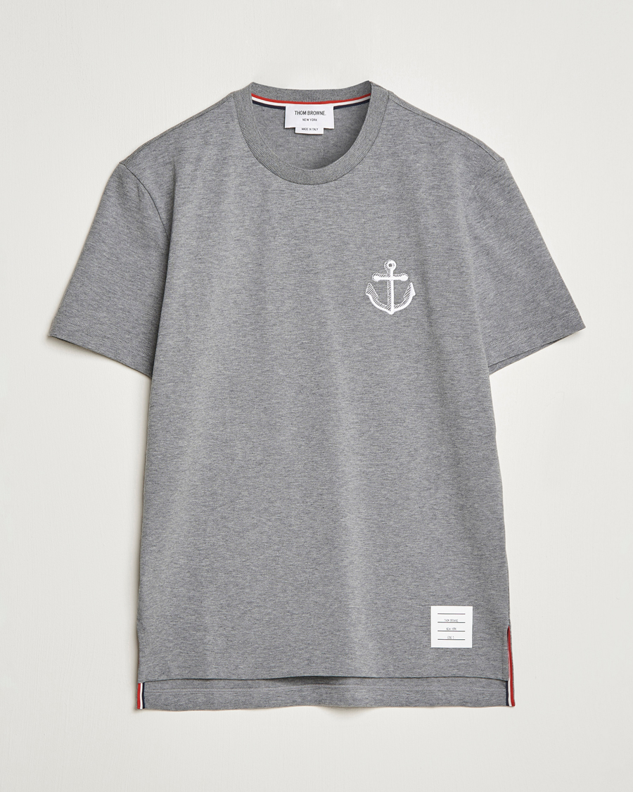 Men | Thom Browne | Thom Browne | Anchor Embroidered T-Shirt Light Grey