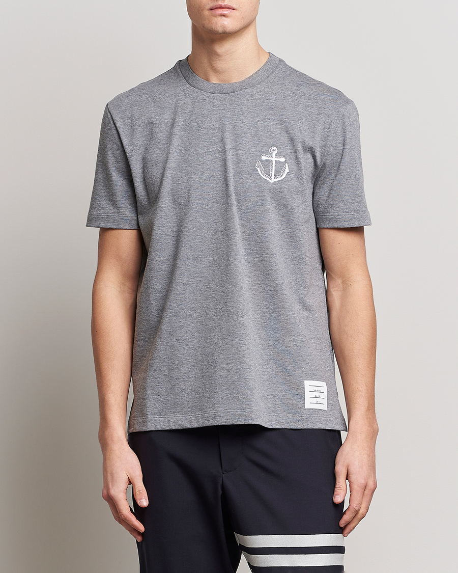 Men | Luxury Brands | Thom Browne | Anchor Embroidered T-Shirt Light Grey