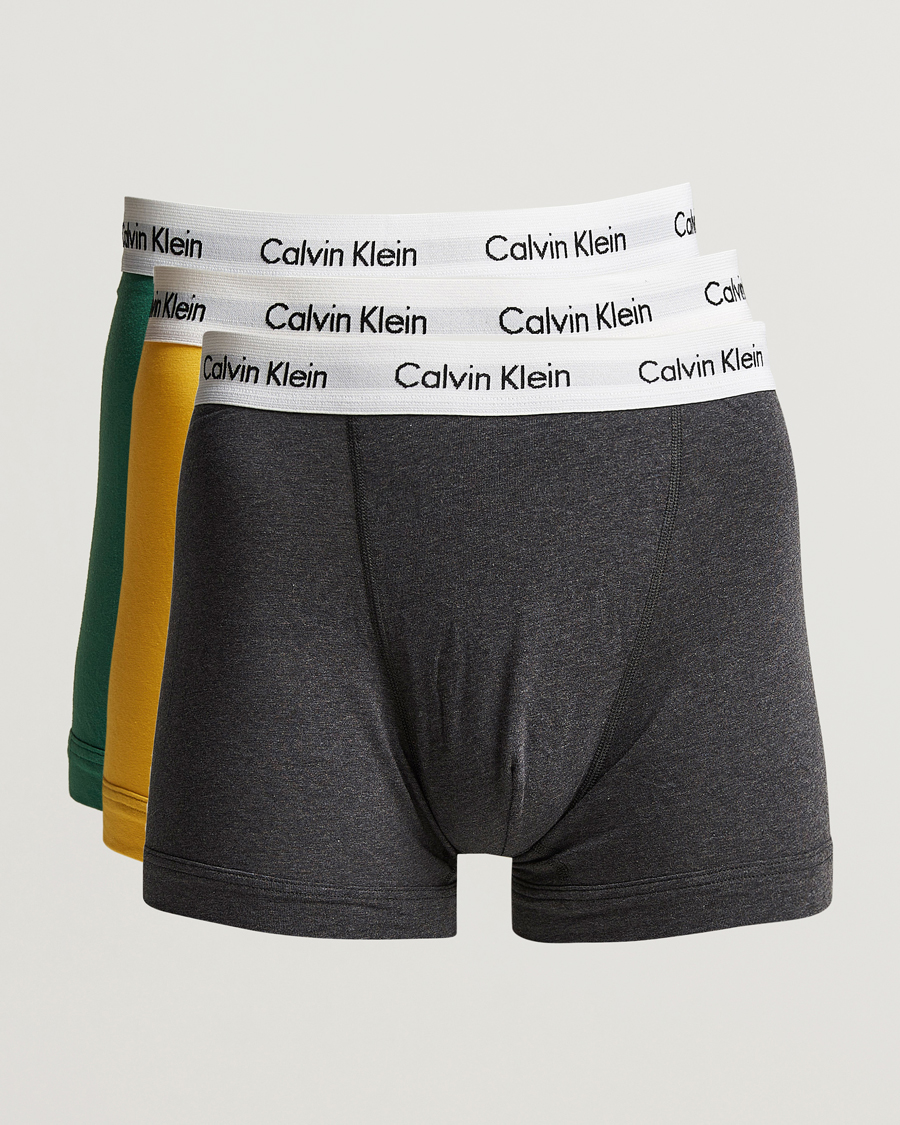 Men | Underwear & Socks | Calvin Klein | Cotton Stretch Trunk 3-Pack Charcoal/Yellow/Green