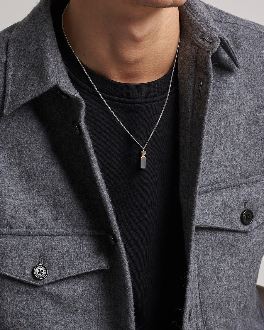Men | Tom Wood Mined Cube Pendant Necklace Silver/Black | Tom Wood | Mined Cube Pendant Necklace Silver/Black