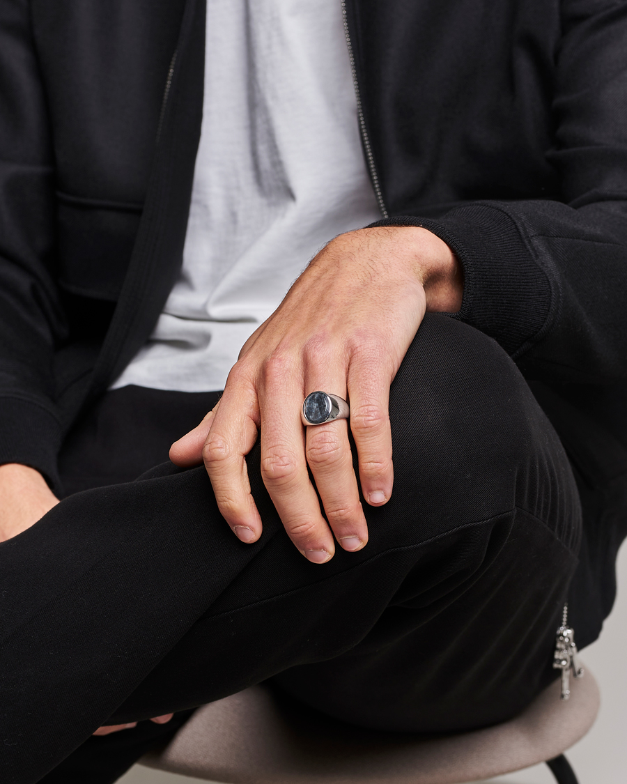 Men | Accessories | Tom Wood | Oval Larvikite Ring Silver