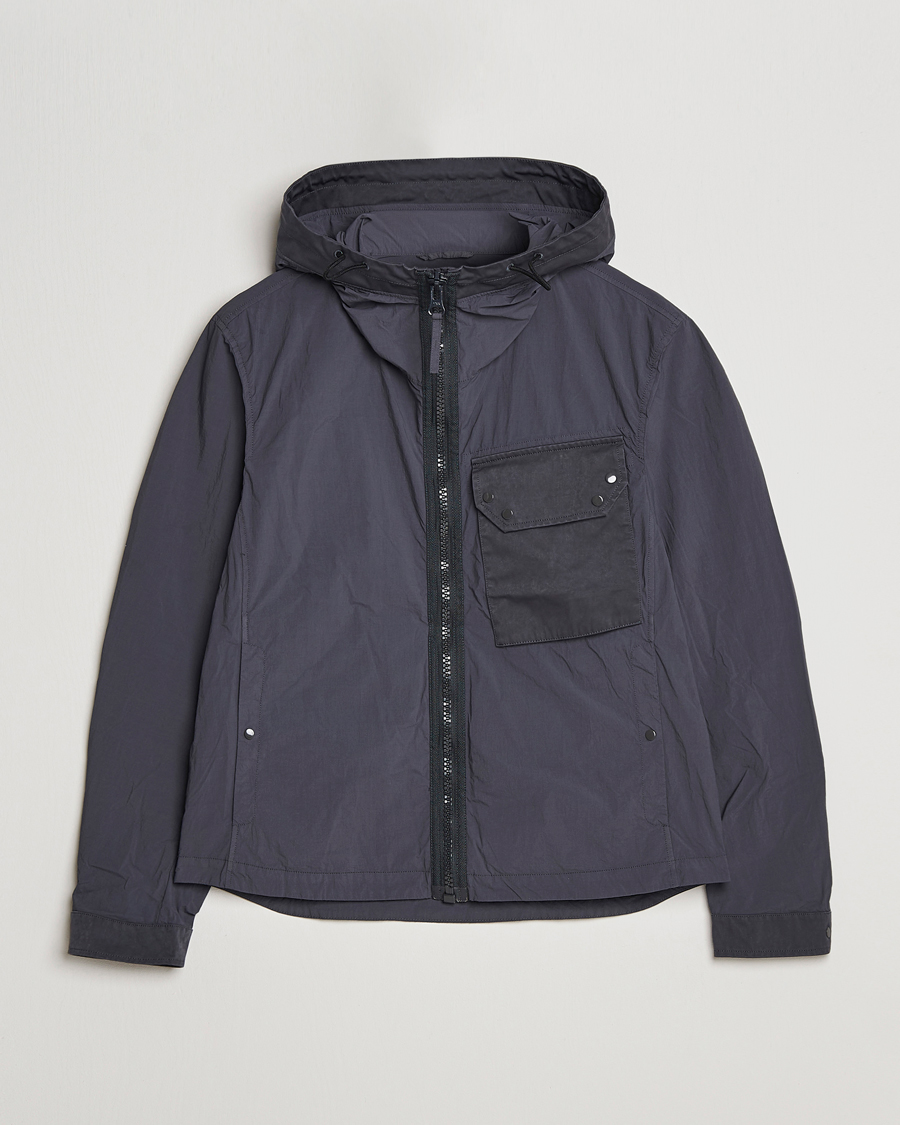 Men | Coats & Jackets | Ten c | Garment Dyed Nylon Hooded Jacket Blue Grey