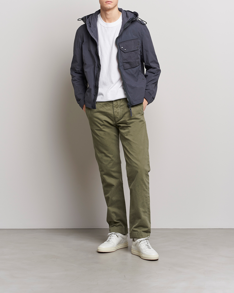 Men | Coats & Jackets | Ten c | Garment Dyed Nylon Hooded Jacket Blue Grey