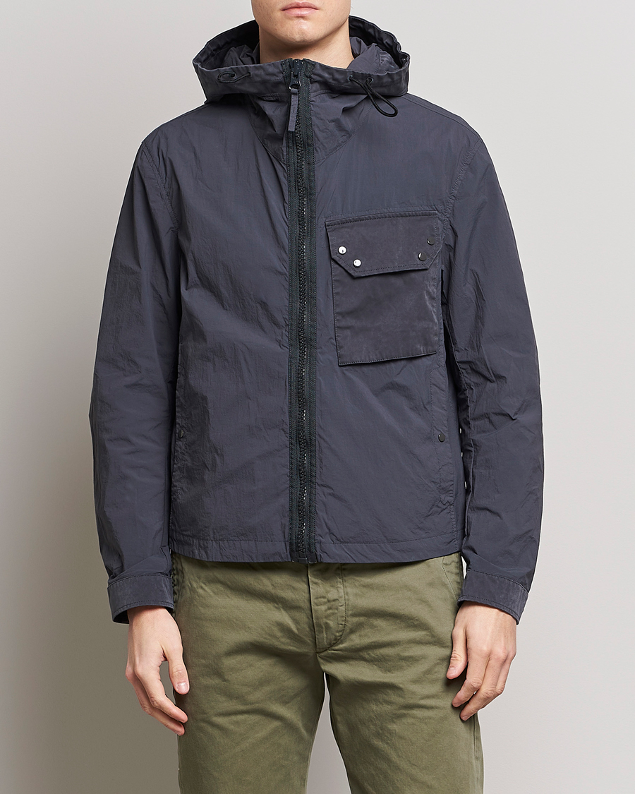 Men | Coats & Jackets | Ten c | Garment Dyed Nylon Hooded Jacket Blue Grey