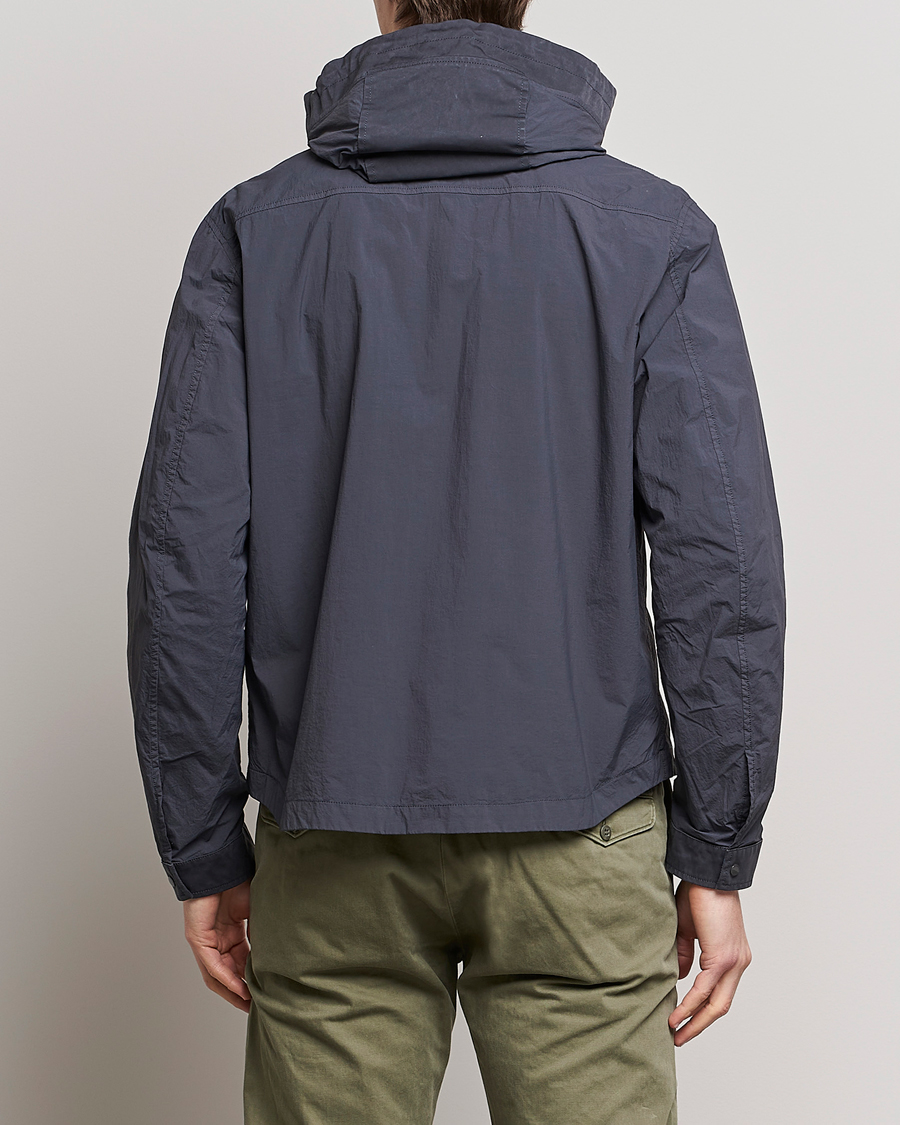Men | Coats & Jackets | Ten c | Garment Dyed Nylon Hooded Jacket Blue Grey