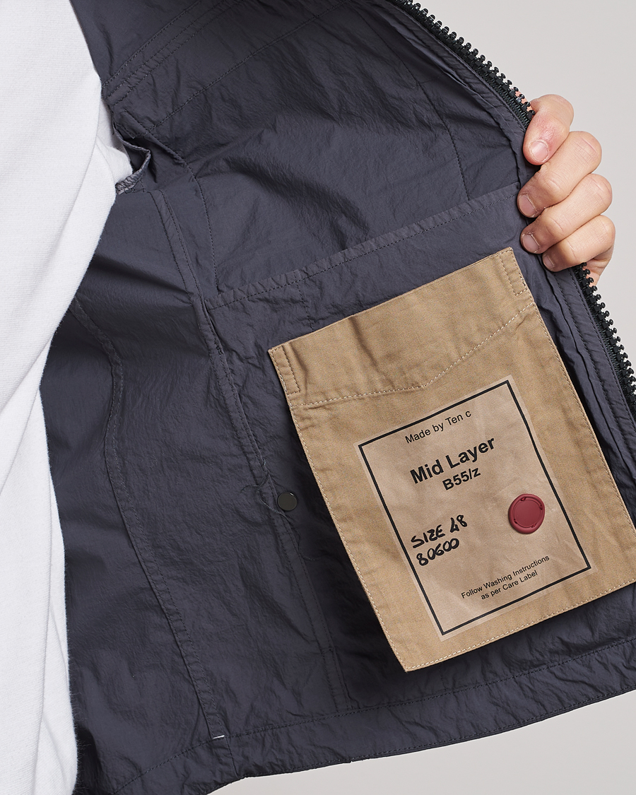 Men | Coats & Jackets | Ten c | Garment Dyed Nylon Hooded Jacket Blue Grey