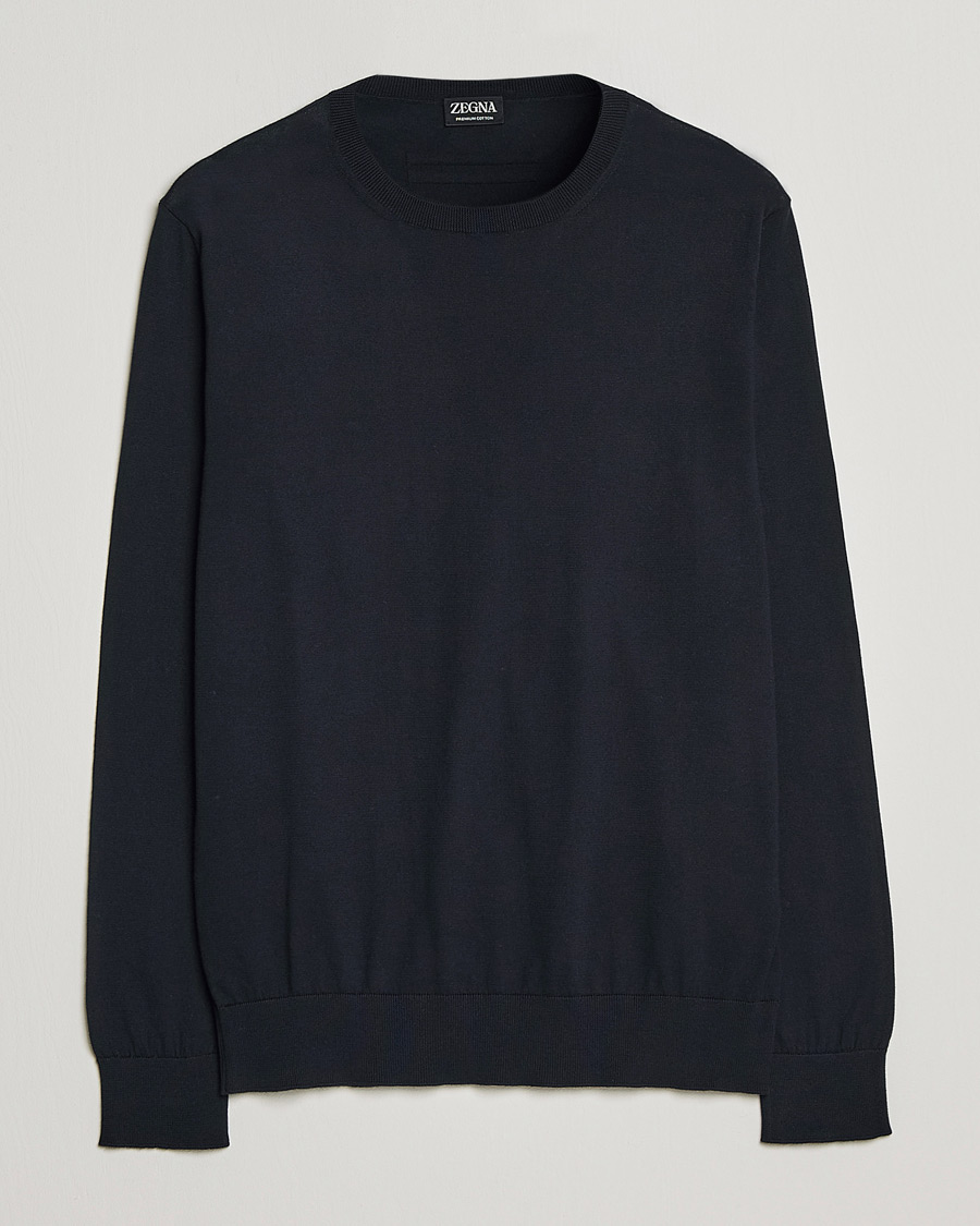 Men | Sweaters & Knitwear | Zegna | Premium Cotton Crew Neck Sweater Navy