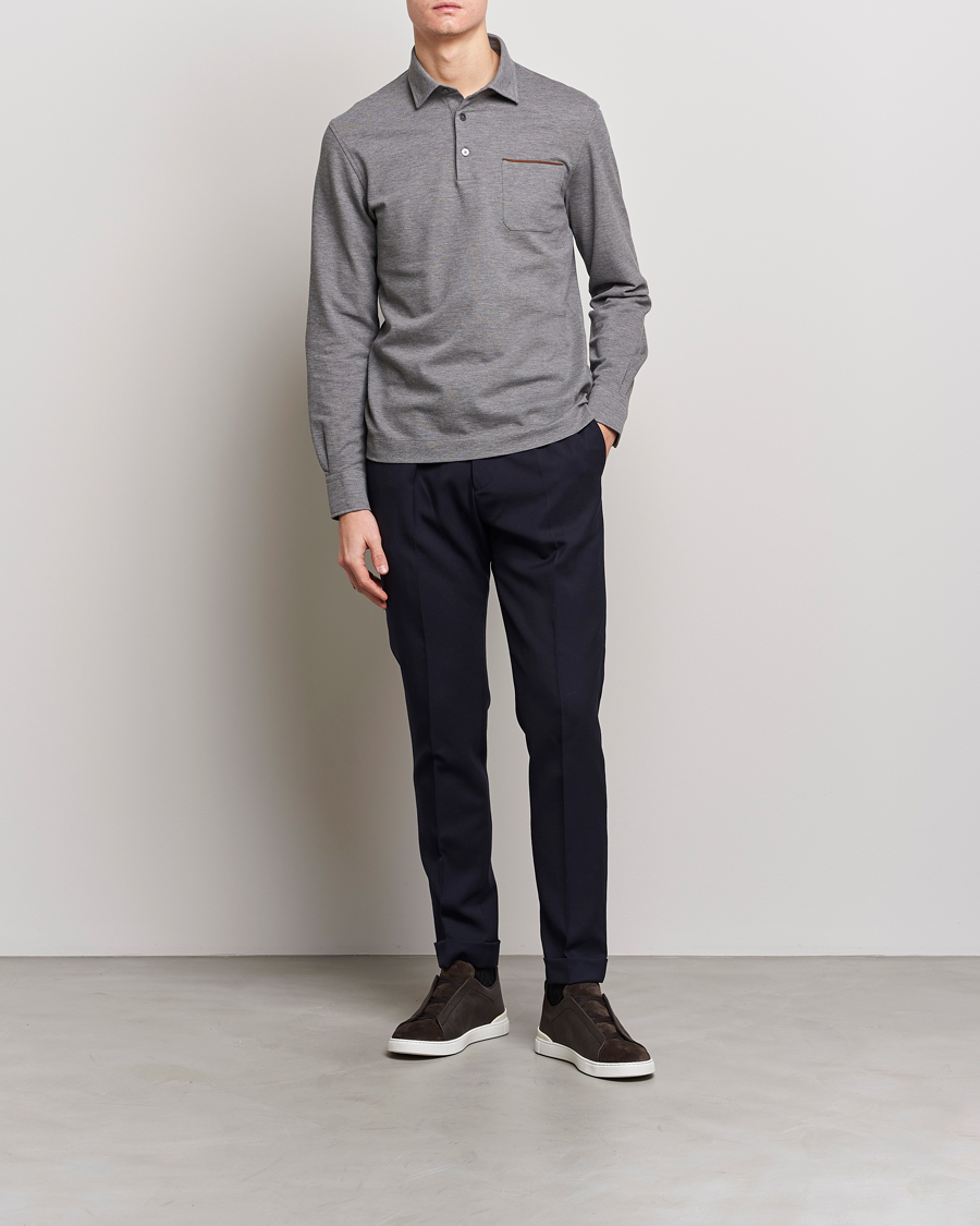 Men | Sweaters & Knitwear | Zegna | Long Sleeve Pocket Polo Heather Grey