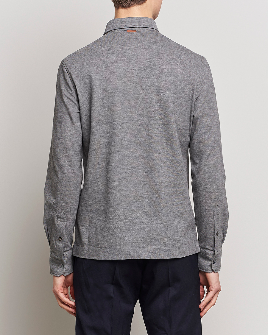 Men | Sweaters & Knitwear | Zegna | Long Sleeve Pocket Polo Heather Grey