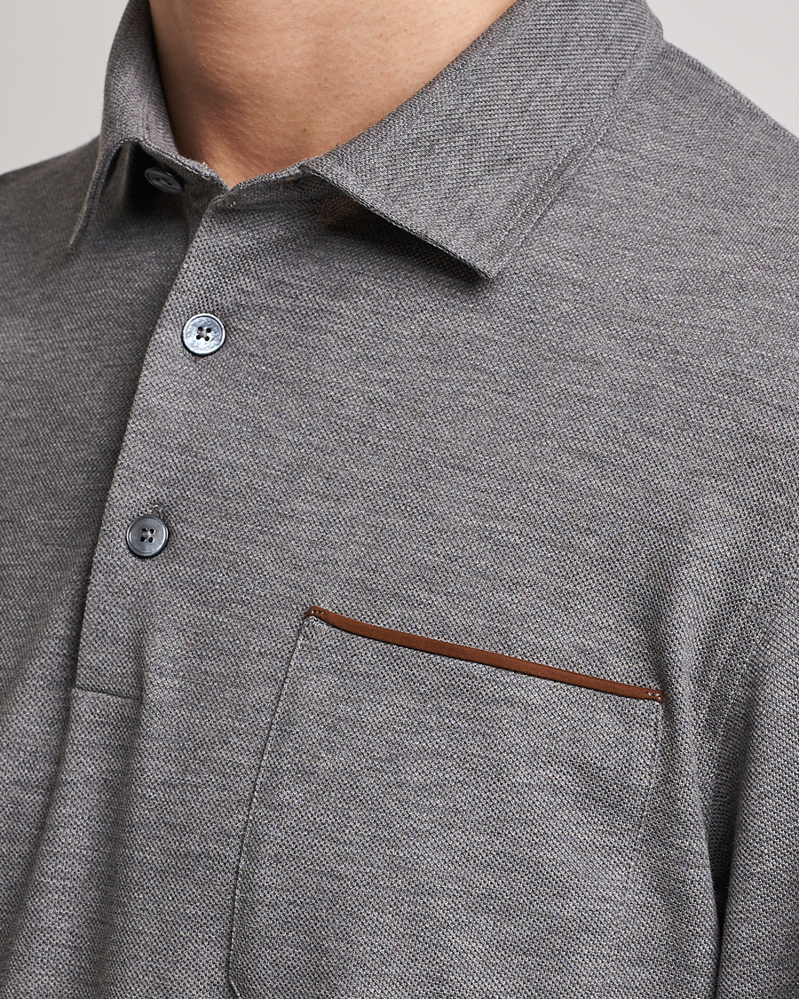 Men | Sweaters & Knitwear | Zegna | Long Sleeve Pocket Polo Heather Grey