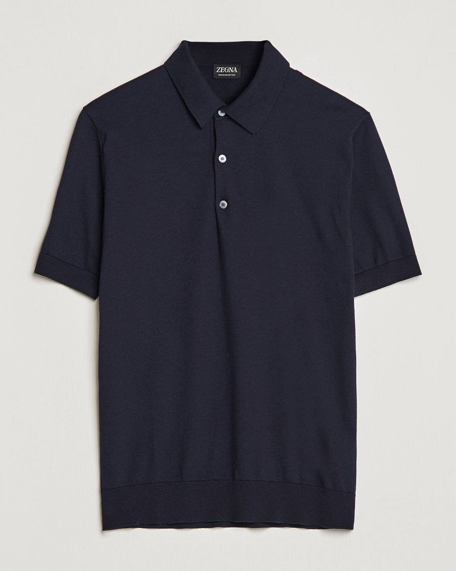 Men | Polo Shirts | Zegna | Premium Cotton Knitted Polo Navy
