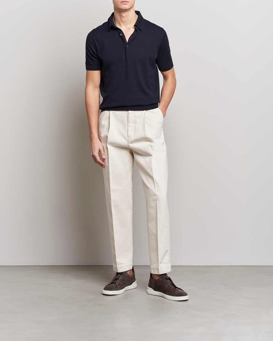 Men | Polo Shirts | Zegna | Premium Cotton Knitted Polo Navy