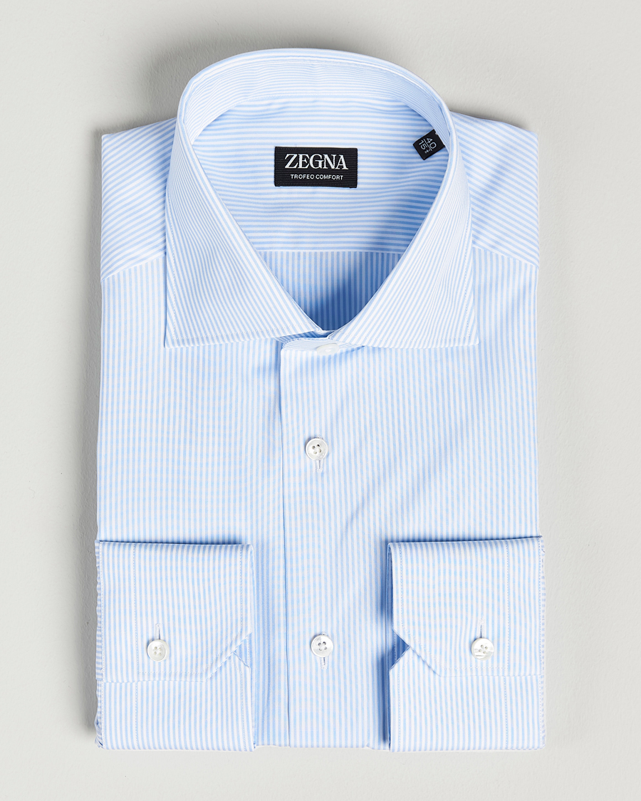 Men | Shirts | Zegna | Slim Fit Striped Dress Shirt Light Blue