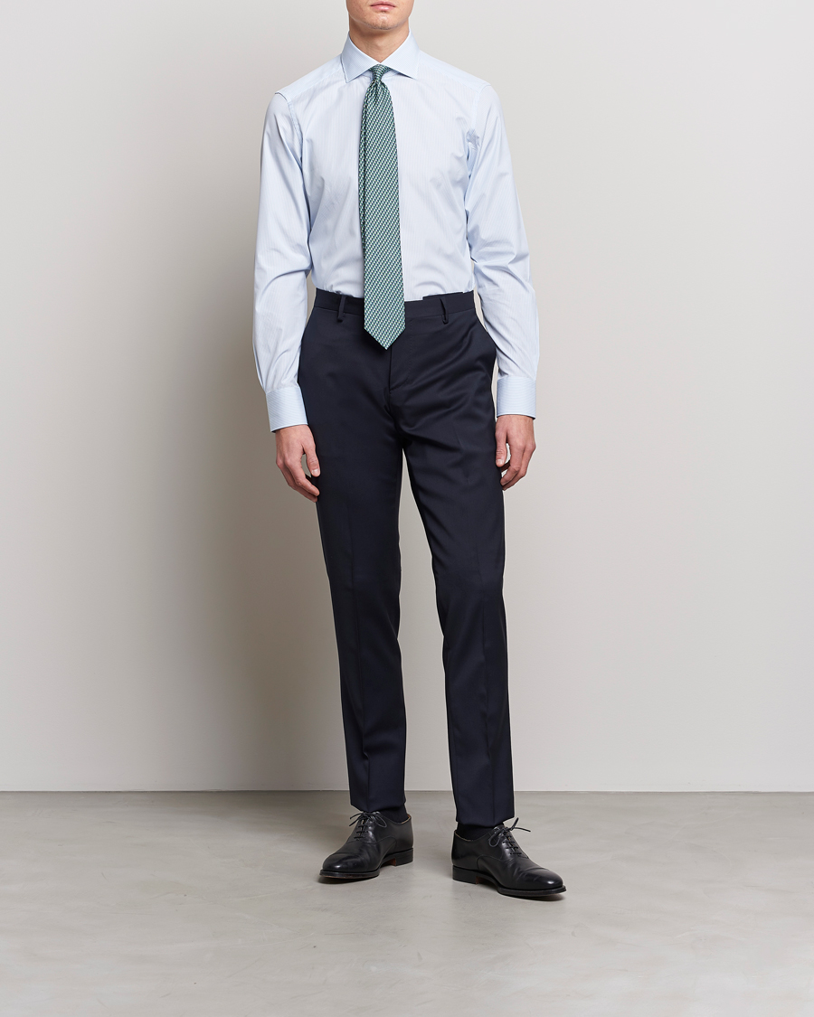 Men | Shirts | Zegna | Slim Fit Striped Dress Shirt Light Blue