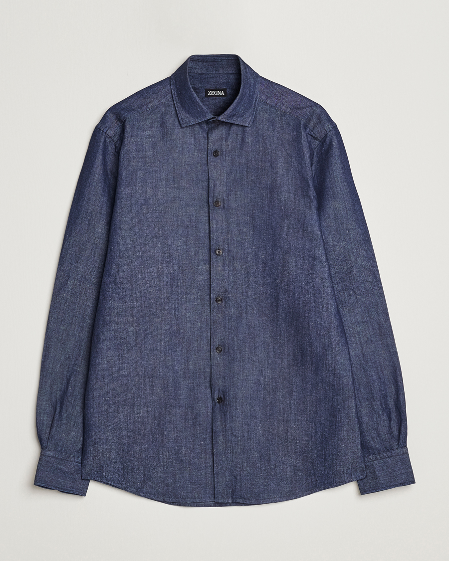Men | Shirts | Zegna | Cotton/Linen Denim Shirt Dark Wash