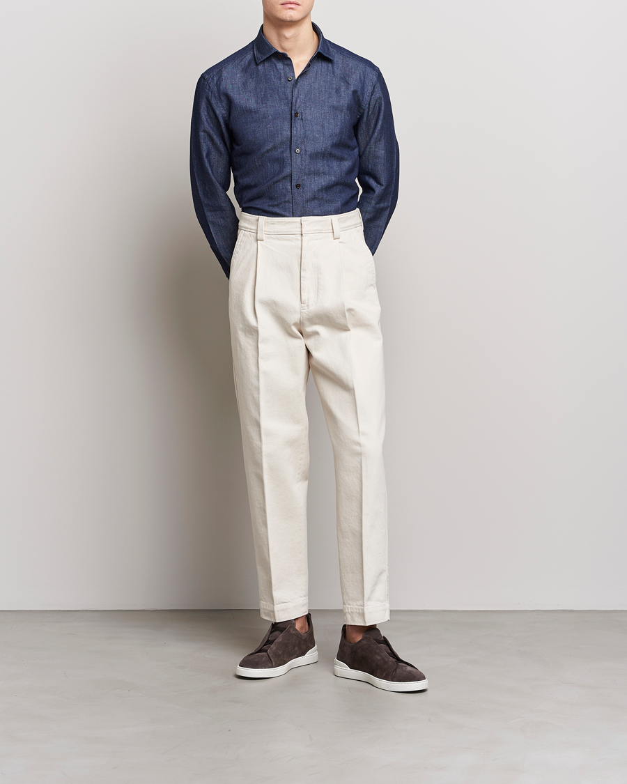 Men | Shirts | Zegna | Cotton/Linen Denim Shirt Dark Wash