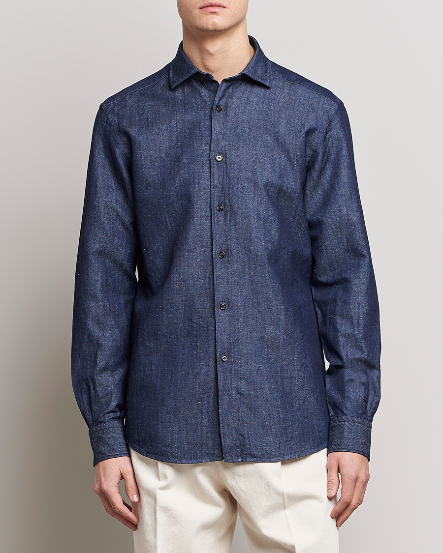 Men | Denim Shirts | Zegna | Cotton/Linen Denim Shirt Dark Wash